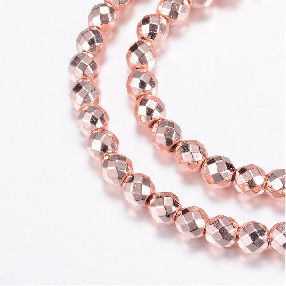 Hematite Electroplated  Beads – 4mm Faceted Rounds (Gold, Light Gold, Rose Gold & Silver) The Pink Bead Shop