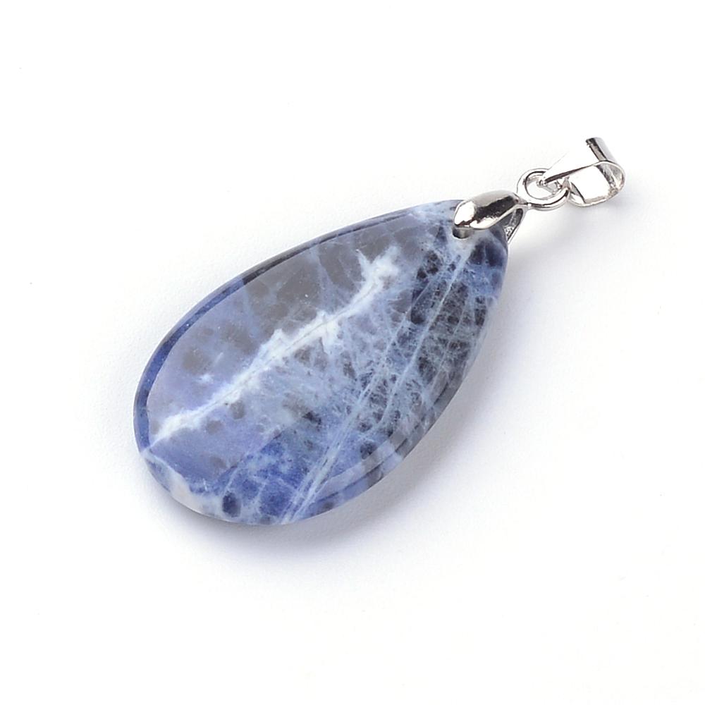 Natural Sodalite Teardrop Pendant with Platinum-Plated Finding – 30mm | The Pink Bead Shop Canada