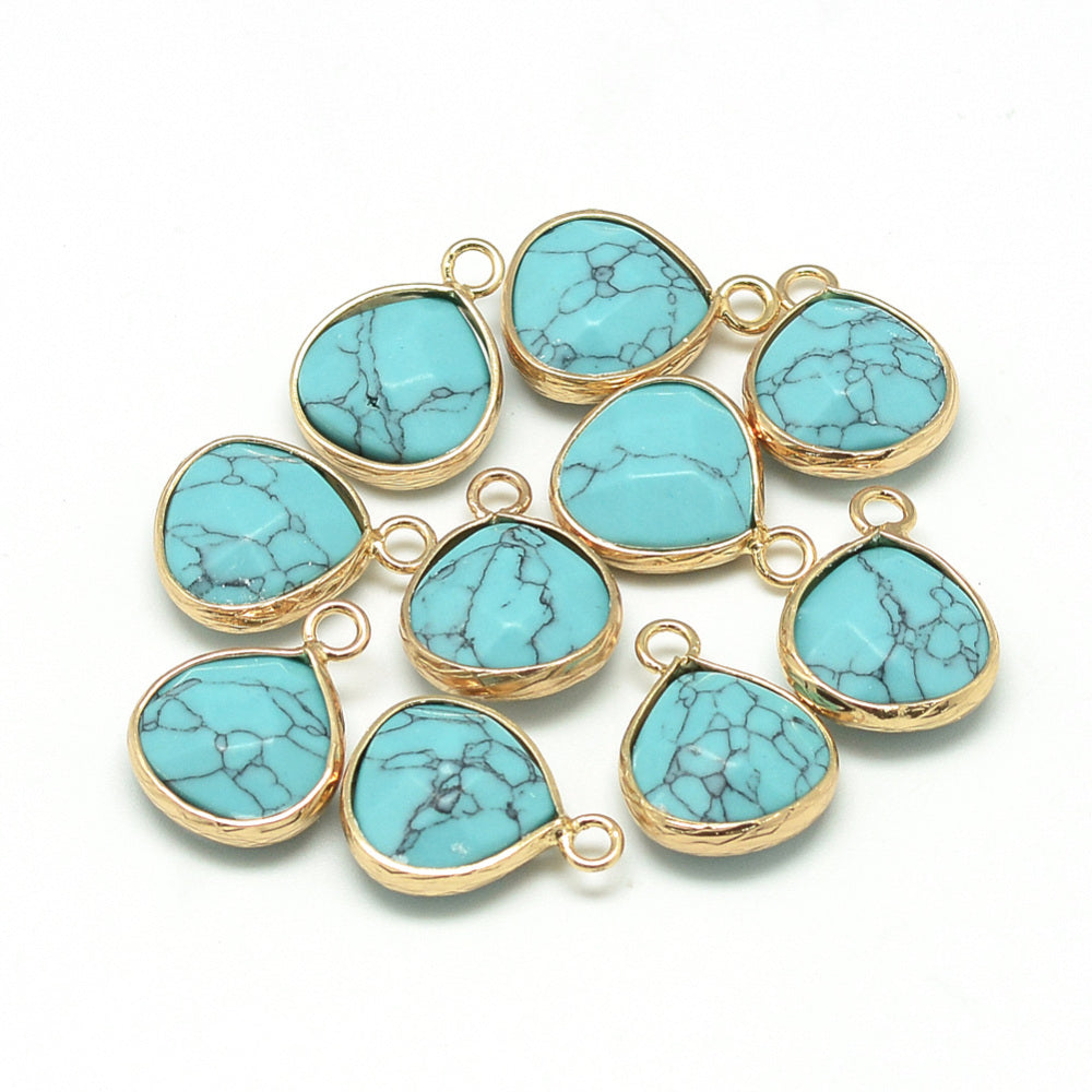 Gold-Toned Faceted Turquoise Teardrop Pendant – 17.5mm | The Pink Bead Shop Canada