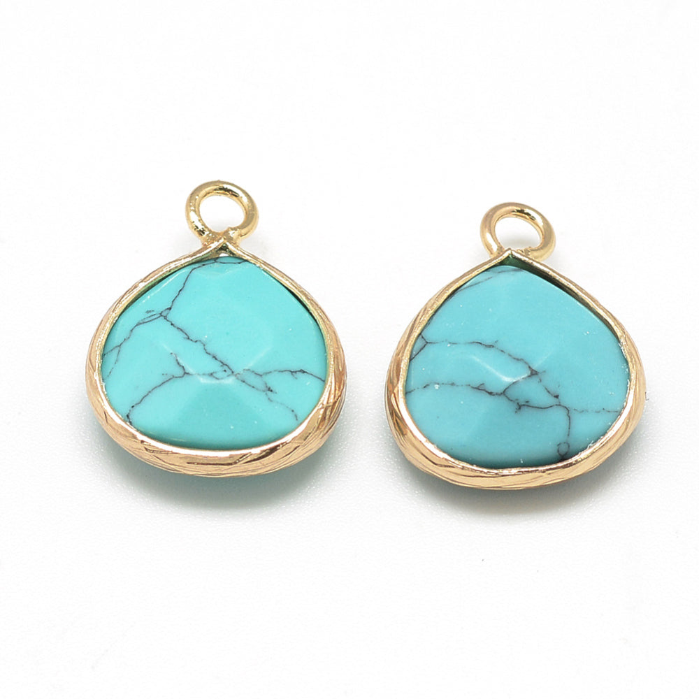 Gold-Toned Faceted Turquoise Teardrop Pendant – 17.5mm | The Pink Bead Shop Canada