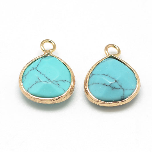 Gold-Toned Faceted Turquoise Teardrop Pendant – 17.5mm | The Pink Bead Shop Canada