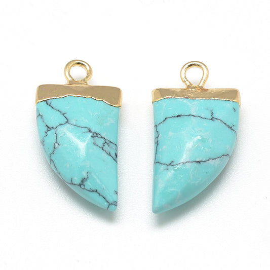 Gold-Toned Faceted Turquoise Tusk Pendant – 21mm | The Pink Bead Shop Canada