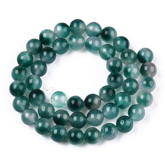 Two-Tone Natural White Jade Beads Strands – Dyed, Round, Teal, 8mm, Hole: 1mm, Approx. 48pcs/Strand,  The Pink Bead Shop