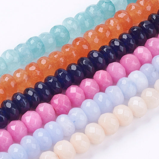 Dyed White Jade Faceted Rondelle Mixed Color Beads 8x5–6mm Strand | The Pink Bead Shop Canada