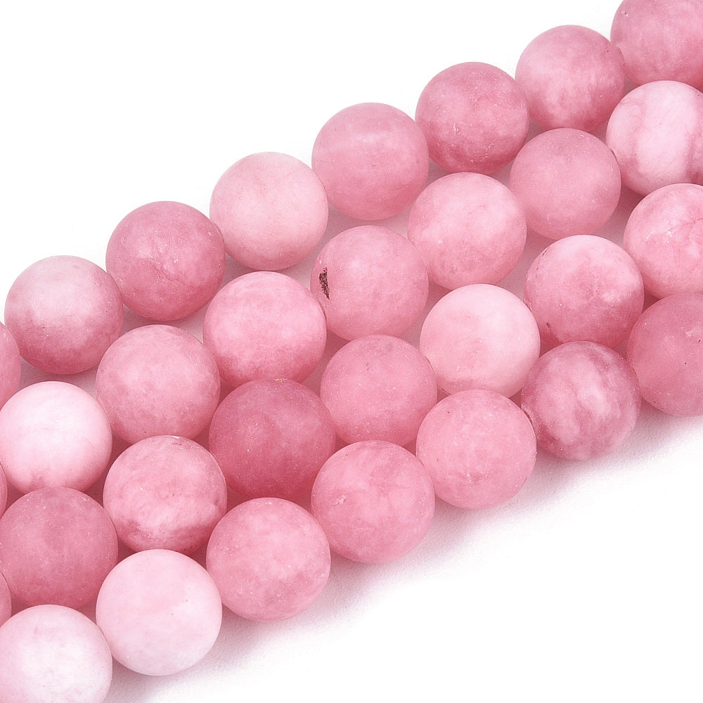Natural White Jade Beads  Dyed Frosted Pearl Pink, 8–9mm The Pink Bead Shop