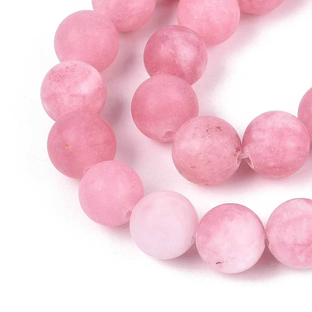 Natural White Jade Beads  Dyed Frosted Pearl Pink, 8–9mm The Pink Bead Shop