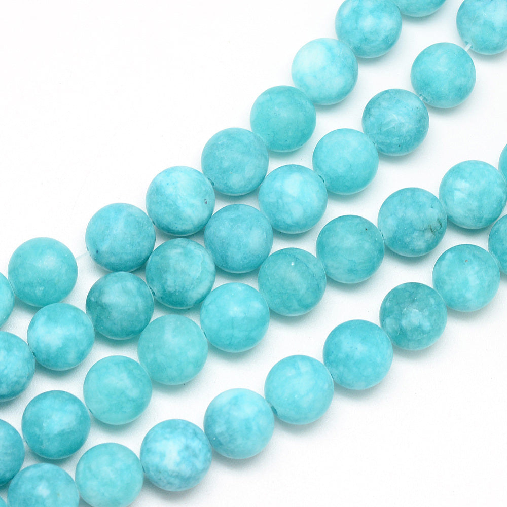Frosted Turquoise Jade Gemstone Beads – Round 8–9mm | The Pink Bead Shop Canada