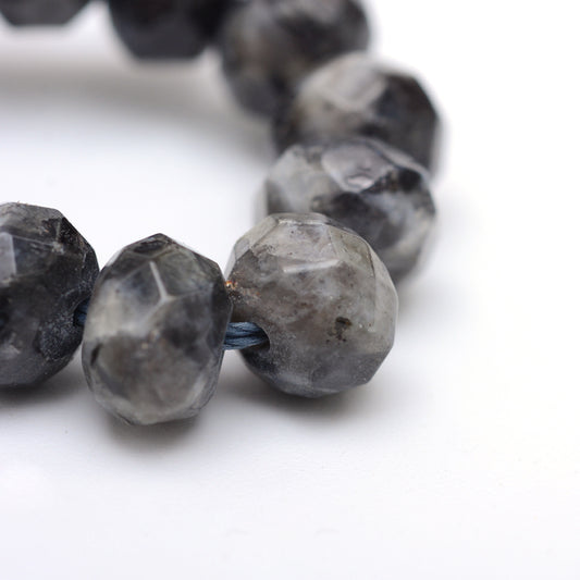 Faceted Rondelle Larvikite Beads Strands – Gray, 8–9×5–6mm, Hole: 1mm, Approx. 70pcs/Strand, 14.5” The Pink Bead Shop