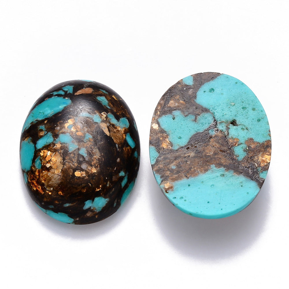 Synthetic Turquoise & Bronzite Oval Cabochon 40x30mm | The Pink Bead Shop Canada