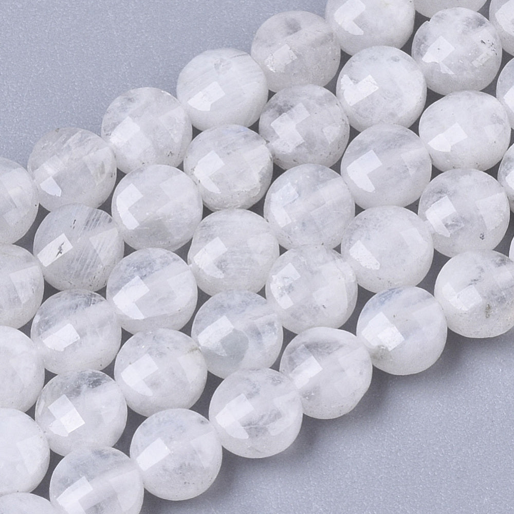Rainbow Moonstone Faceted Coin Beads 4×2.5mm | The Pink Bead Shop Canada