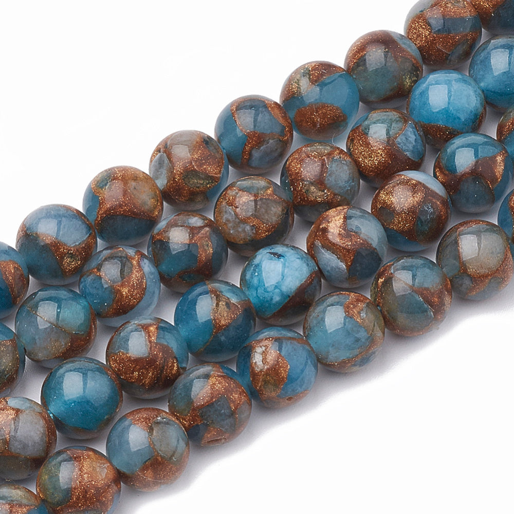 Chalcedony Beads Natural Strands – Dyed & Heated – Light Blue / Brown, 8–9mm, Round The Pink Bead Shop