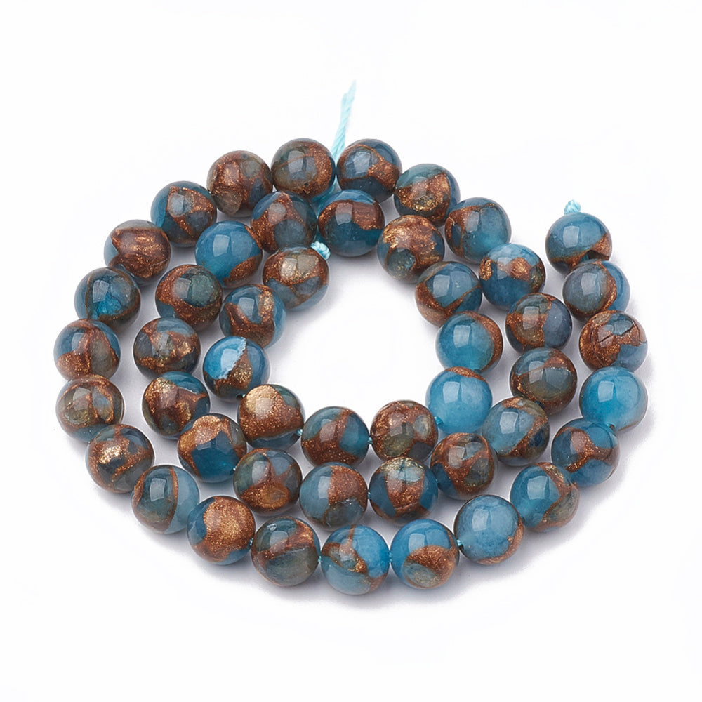Chalcedony Beads Natural Strands – Dyed & Heated – Light Blue / Brown, 8–9mm, Round The Pink Bead Shop