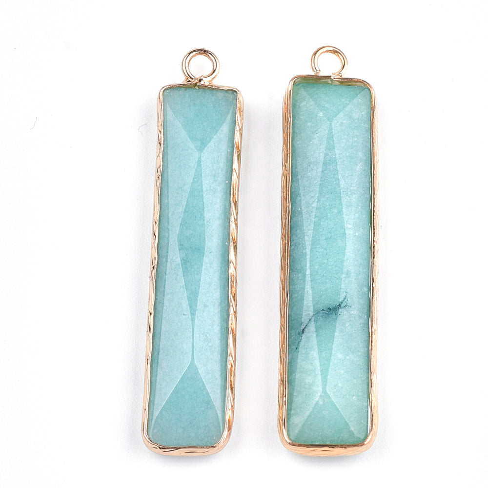 Amazonite Pendants, with Brass Findings, Faceted, Dyed, Rectangle, Golden