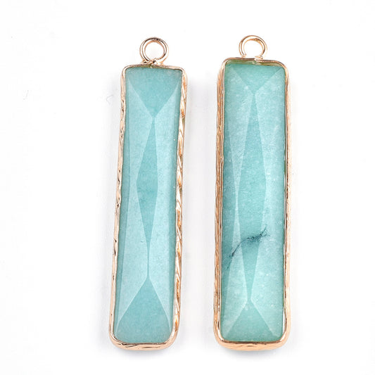 Amazonite Pendants, with Brass Findings, Faceted, Dyed, Rectangle, Golden