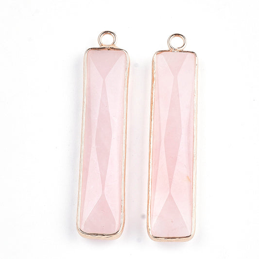 Natural Rose Quartz Faceted Rectangle Pendant – 46.5mm | The Pink Bead Shop Canada