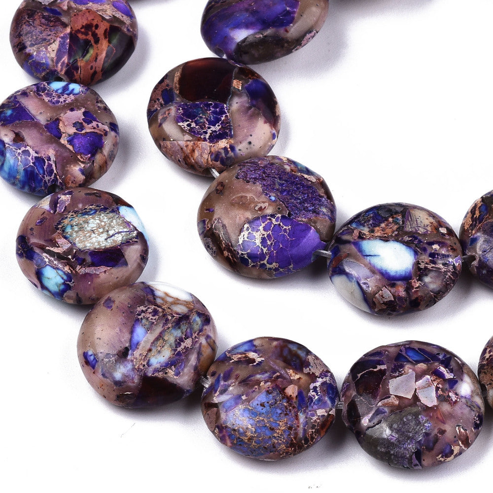 Imperial Jasper Natural Beads – Indigo Flat Round 16x6mm The Pink Bead Shop