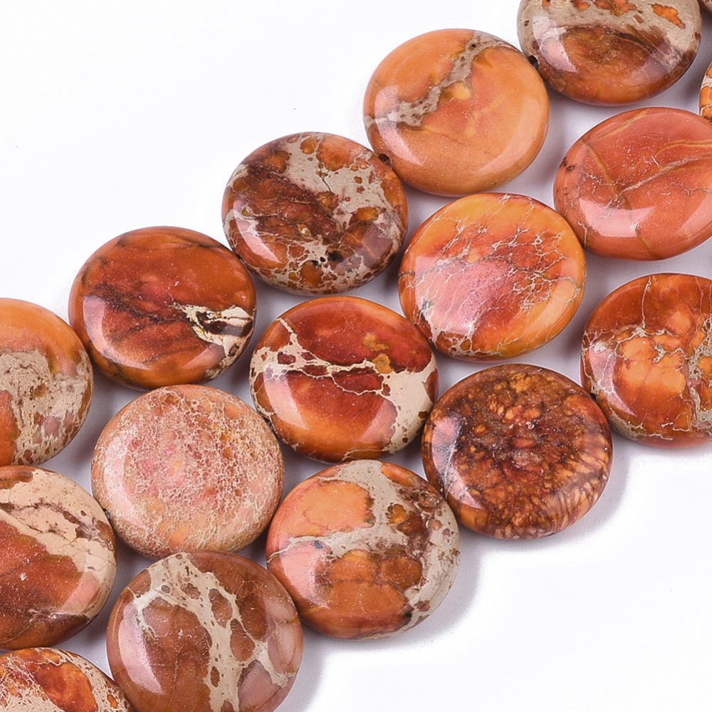 Imperial Jasper Natural Beads – Orange Flat Round 16x6mm The Pink Bead Shop