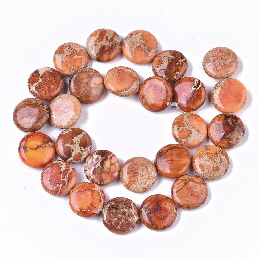 Imperial Jasper Natural Beads – Orange Flat Round 16x6mm The Pink Bead Shop