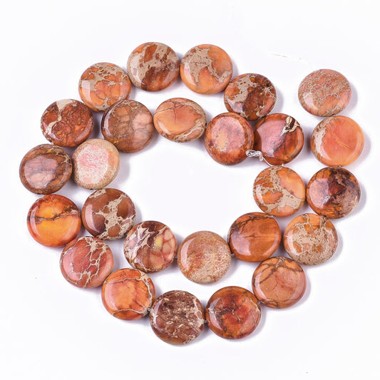 Imperial Jasper Natural Beads – Orange Flat Round 16x6mm The Pink Bead Shop