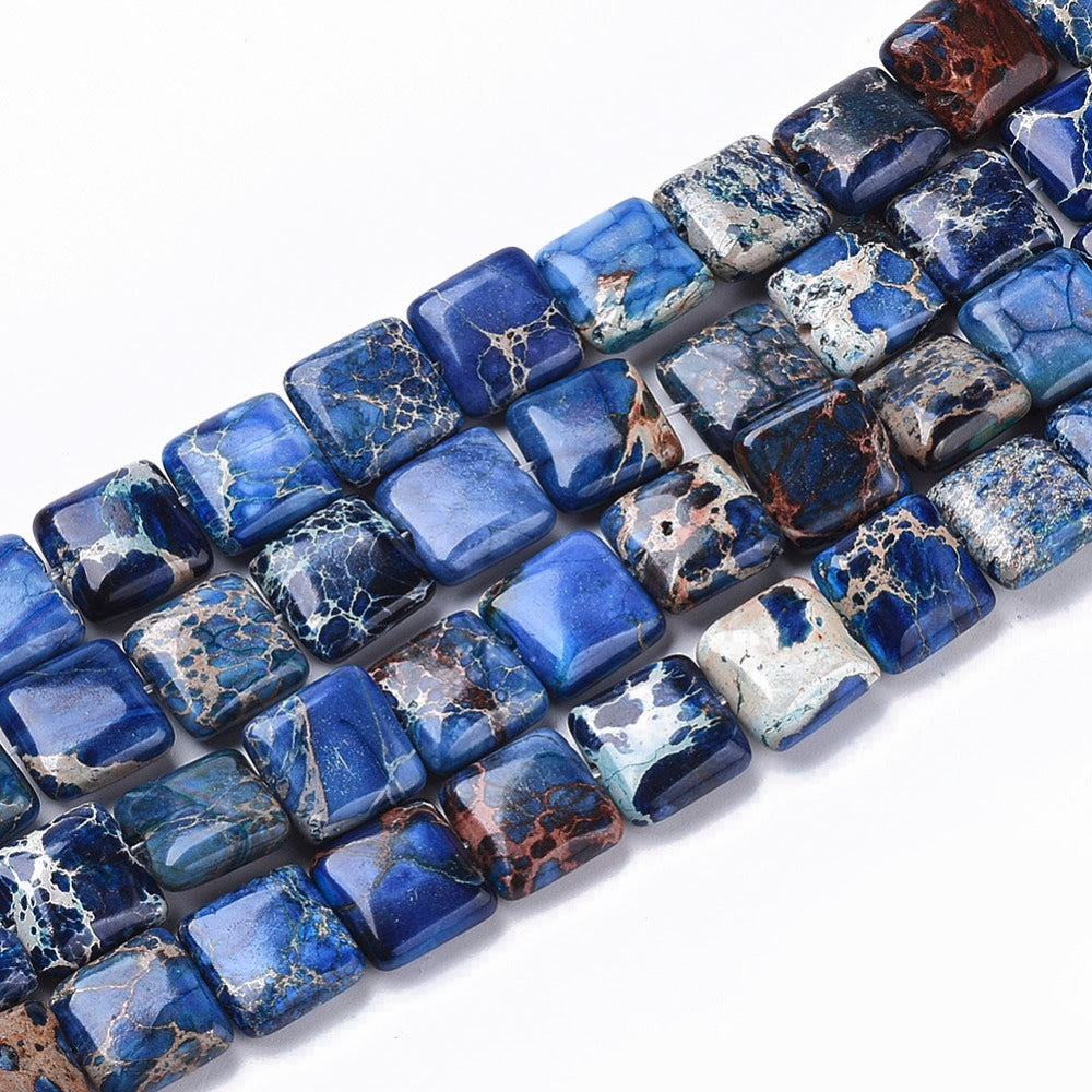 Imperial Jasper Natural  Flat Slice Square Beads – Blue The Pink Bead Shop