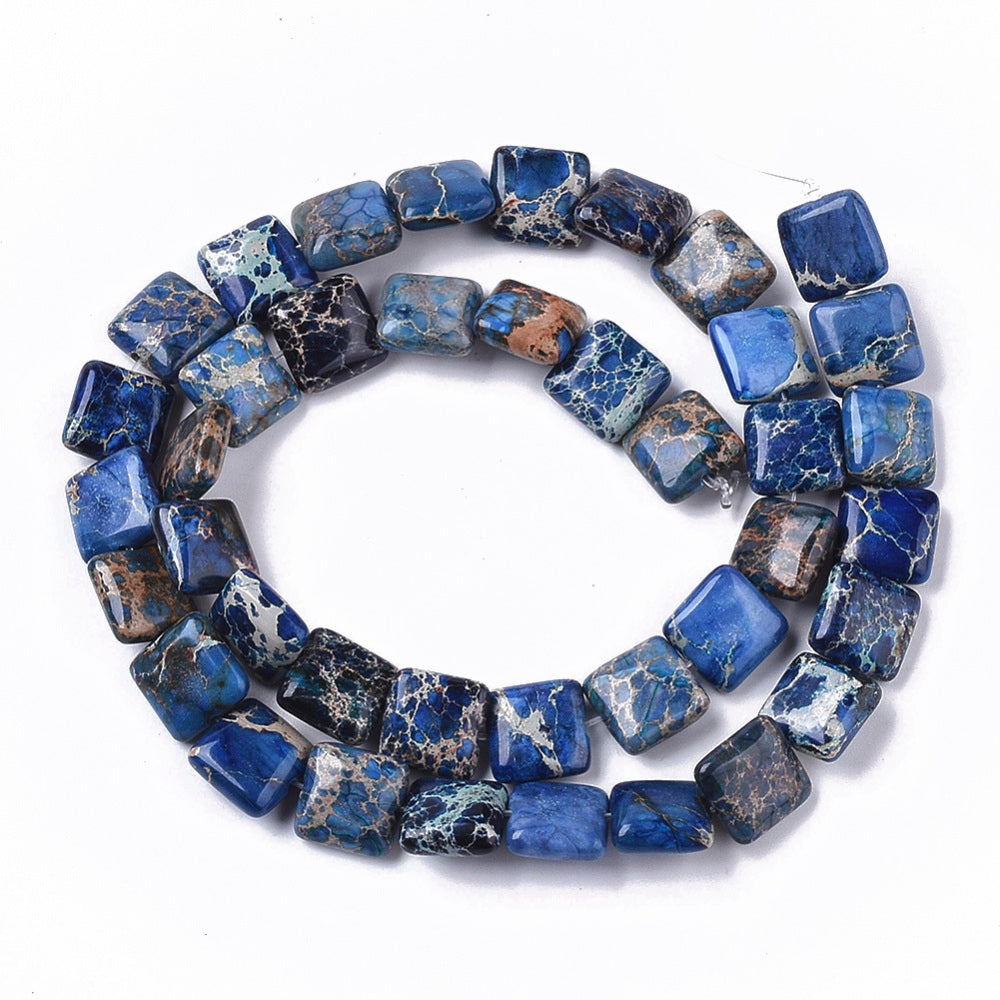 Imperial Jasper Natural  Flat Slice Square Beads – Blue The Pink Bead Shop
