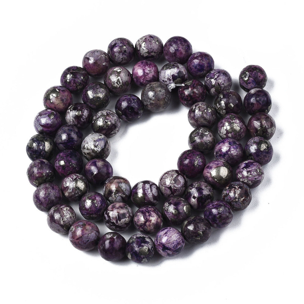 Charoite & Pyrite Assembled 8mm Round Beads | The Pink Bead Shop Canada