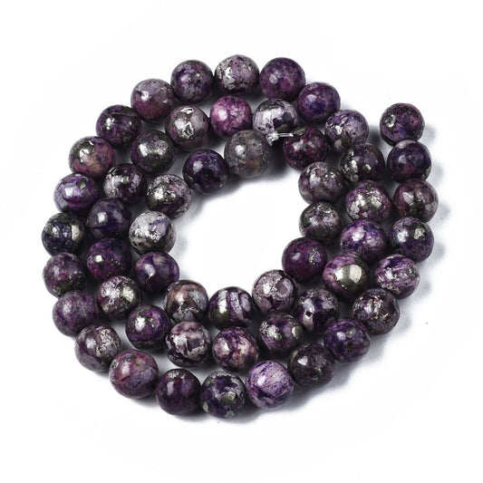 Charoite & Pyrite Assembled 8mm Round Beads | The Pink Bead Shop Canada