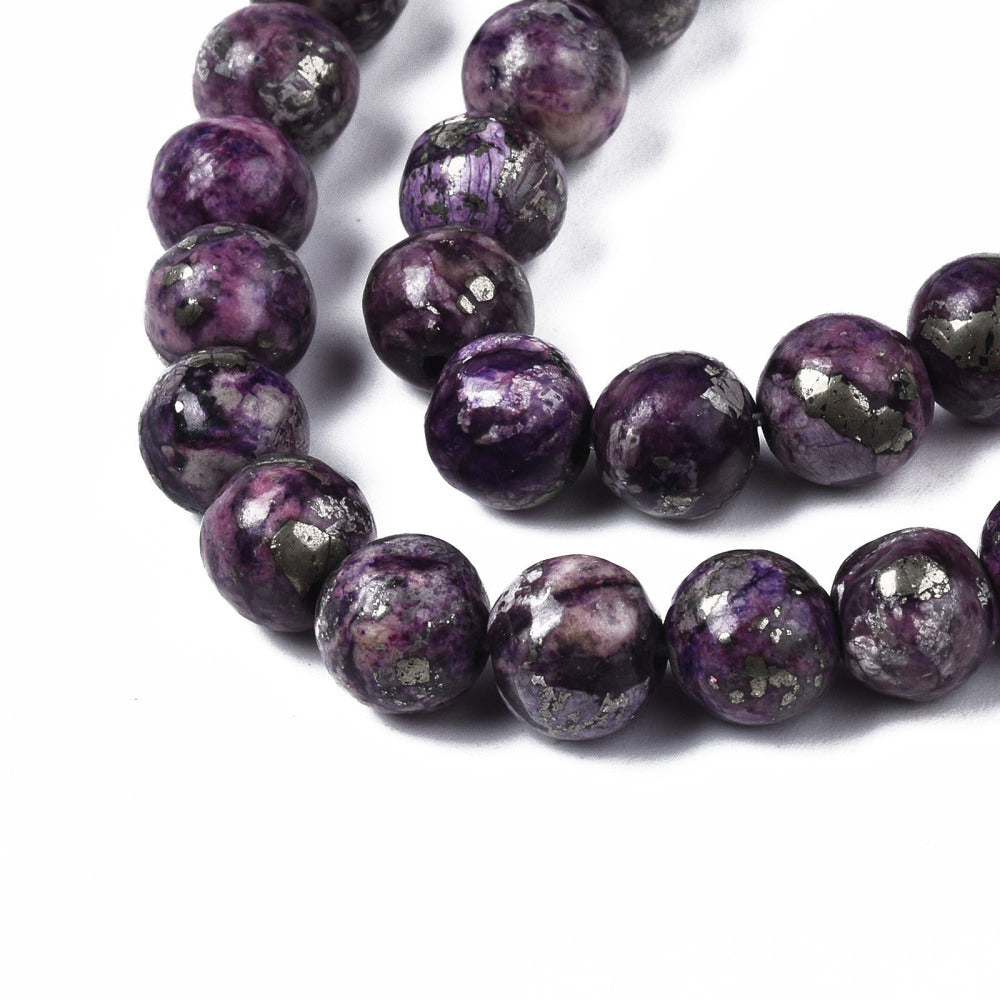 Charoite & Pyrite Assembled 8mm Round Beads | The Pink Bead Shop Canada