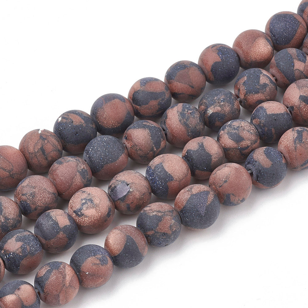 Goldstone Frosted Blue And Brown Beads – Round 8mm | The Pink Bead Shop Canada