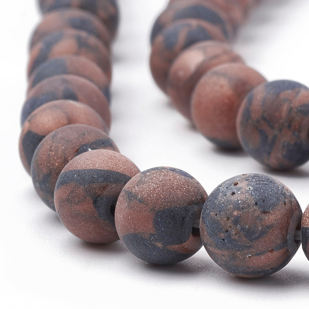 Goldstone Frosted Blue And Brown Beads – Round 8mm | The Pink Bead Shop Canada