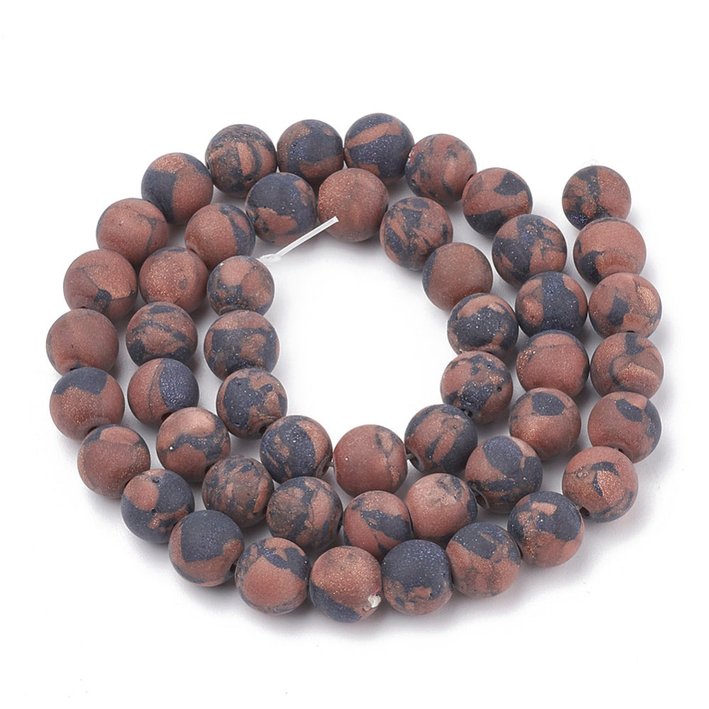 Goldstone Frosted Blue And Brown Beads – Round 8mm | The Pink Bead Shop Canada