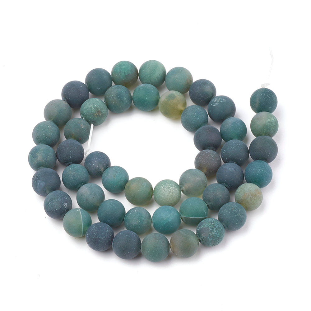 Moss Agate 8mm Round Beads Natural Frosted | The Pink Bead Shop Canada