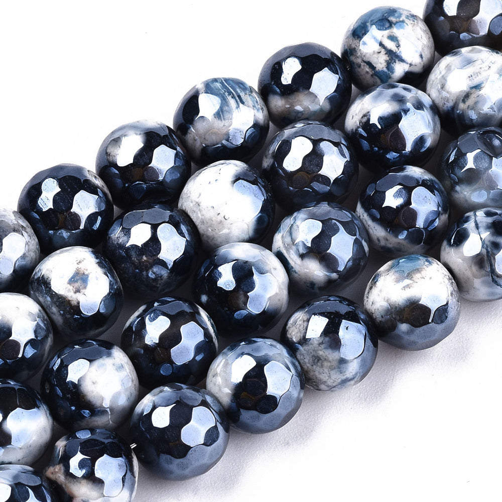 Fire Crackle Agate Beads – Pearl Luster Dark Slate Gray Faceted Round Bead Strand (8mm) The Pink Bead Shop