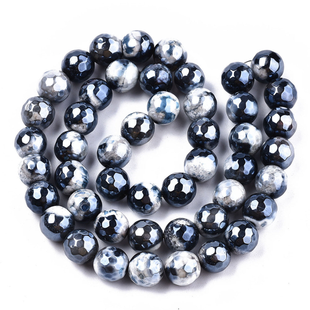 Fire Crackle Agate Beads – Pearl Luster Dark Slate Gray Faceted Round Bead Strand (8mm) The Pink Bead Shop