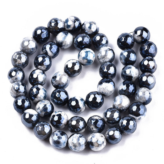 Fire Crackle Agate Beads – Pearl Luster Dark Slate Gray Faceted Round Bead Strand (8mm) The Pink Bead Shop