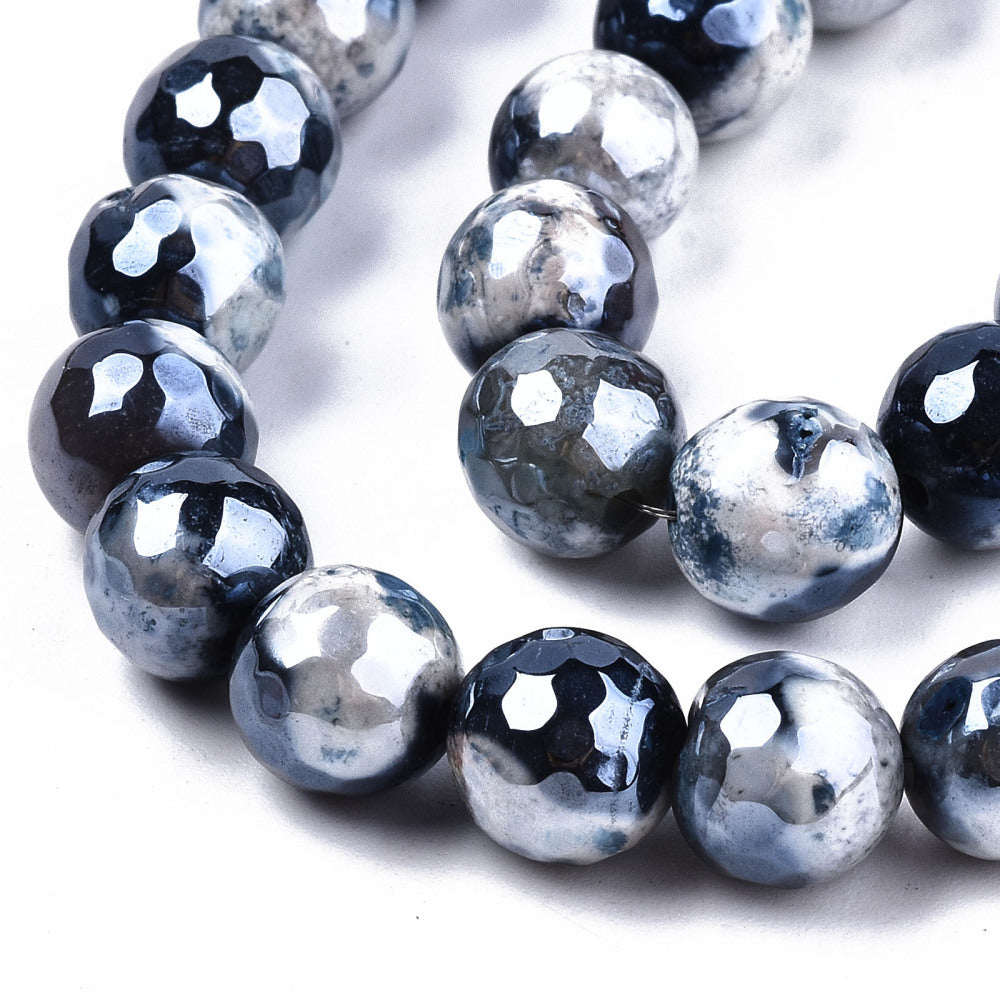Fire Crackle Agate Beads – Pearl Luster Dark Slate Gray Faceted Round Bead Strand (8mm) The Pink Bead Shop