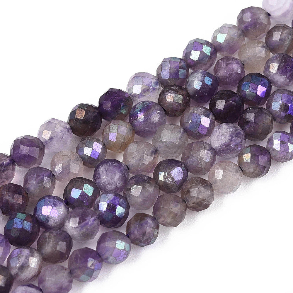 Natural Amethyst AB Color Plated Faceted Round Beads – 4–5mm (Approx. 15.5” Strand)