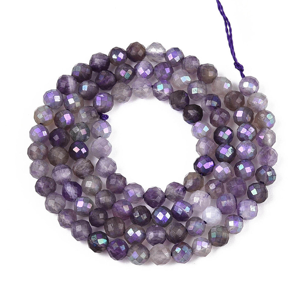 Natural Amethyst AB Color Plated Faceted Round Beads – 4–5mm (Approx. 15.5” Strand)