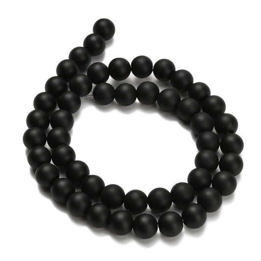 Black Onyx Frosted Beads – 8–8.5mm Matte Round Gemstone Bead Strand The Pink Bead Shop