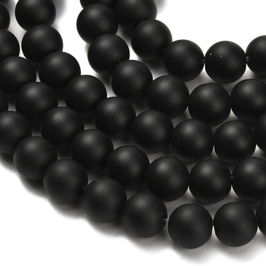 Black Onyx Natural Frosted Beads 8mm | The Pink Bead Shop Canada
