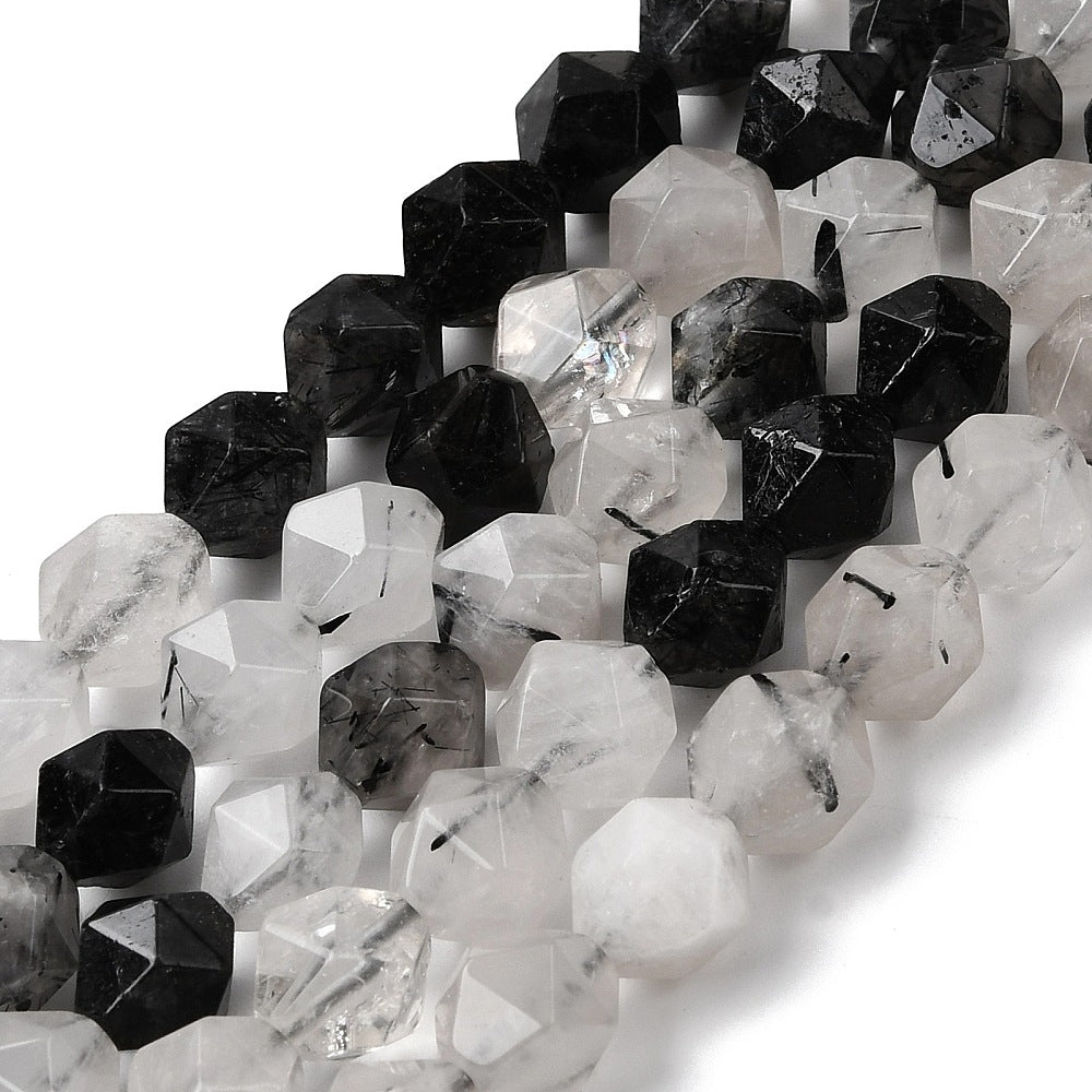 Tourmalinated Quartz Star Cut Round Beads – 7–8mm The Pink Bead Shop