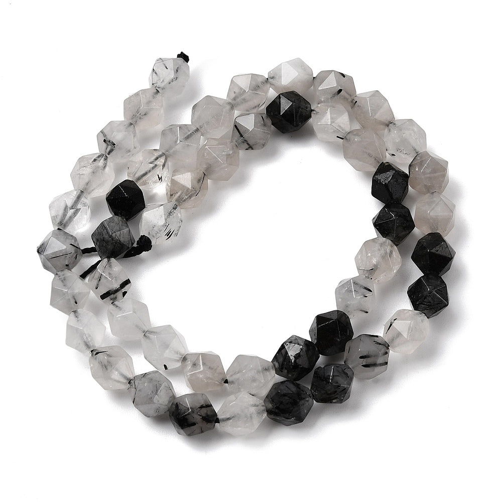 Tourmalinated Quartz Star Cut Round Beads – 7–8mm The Pink Bead Shop