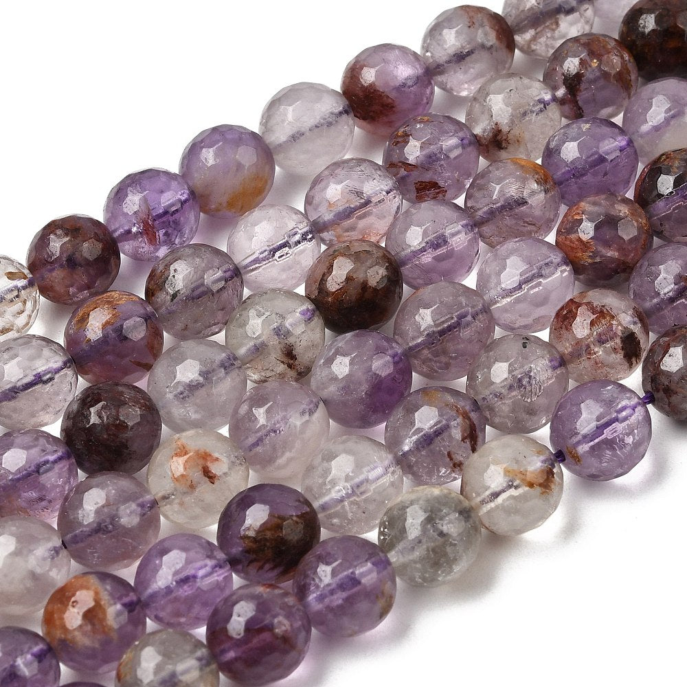Purple Phantom Quartz Natural  Faceted Round Beads 6 & 8mm size | The Pink Bead Shop Canada