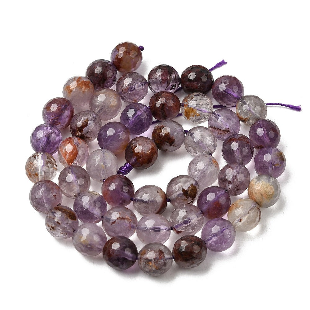 Purple Phantom Quartz Natural  Faceted Round Beads 6 & 8mm size | The Pink Bead Shop Canada