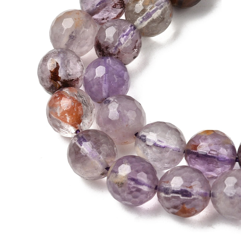 Purple Phantom Quartz Natural  Faceted Round Beads 6 & 8mm size | The Pink Bead Shop Canada