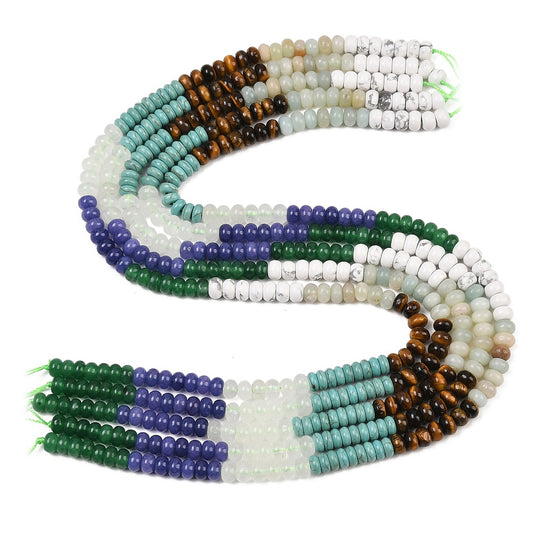 Mixed Gemstone Rondelle Beads 6x4mm – Tiger Eye, Jade, Shell & Shoushan Stone | The Pink Bead Shop Canada