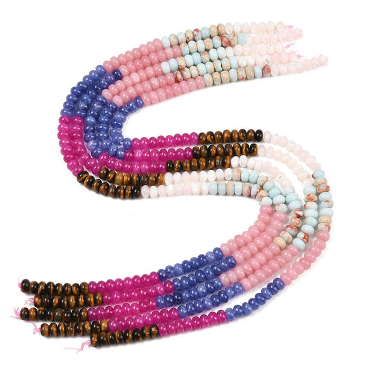 Mixed Gemstone Rondelle Beads 6x4mm – Tiger Eye, Jade, Shell & Shoushan Stone | The Pink Bead Shop Canada
