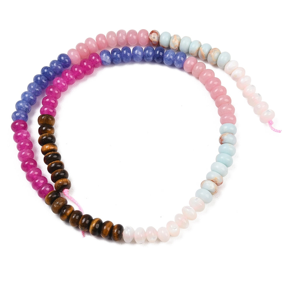 Mixed Gemstone Rondelle Beads 6x4mm – Tiger Eye, Jade, Shell & Shoushan Stone | The Pink Bead Shop Canada