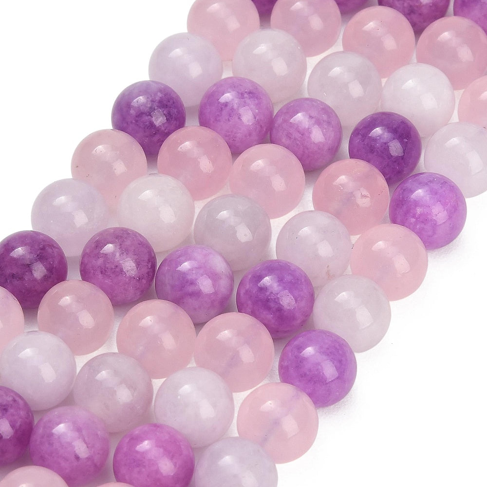 10mm White Jade, Madagascar Rose Quartz & Purple Jade Gemstone Bead Strand | The Pink Bead Shop Canada