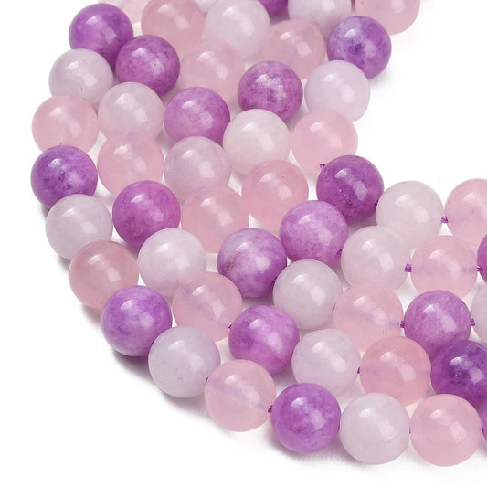 10mm White Jade, Madagascar Rose Quartz & Purple Jade Gemstone Bead Strand | The Pink Bead Shop Canada